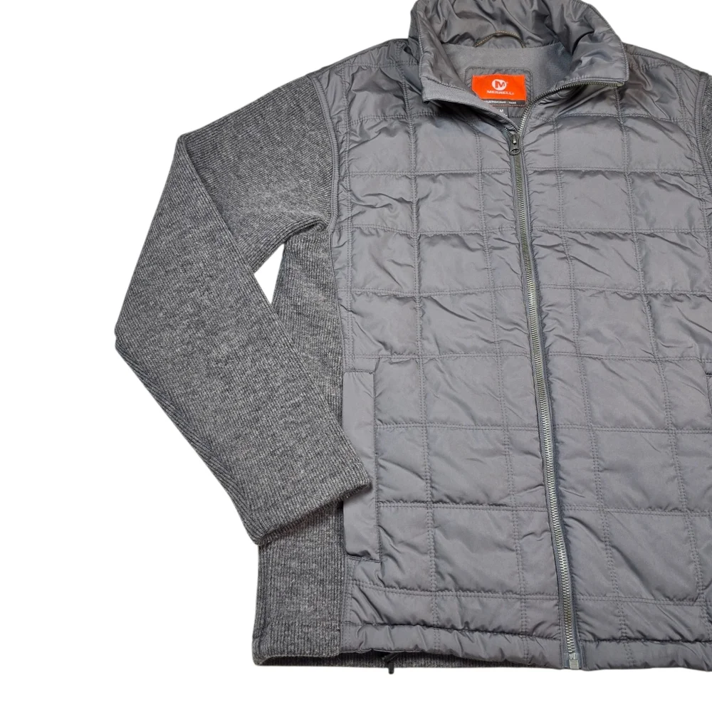 Merrell Men's Performix Wool Blend Gray Quilted Hiking Full Zip Jacket, Size Med